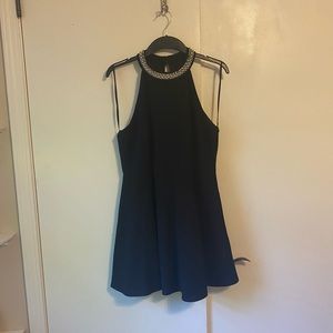 One Clothing Black High Neck Halter Semi Formal Dress